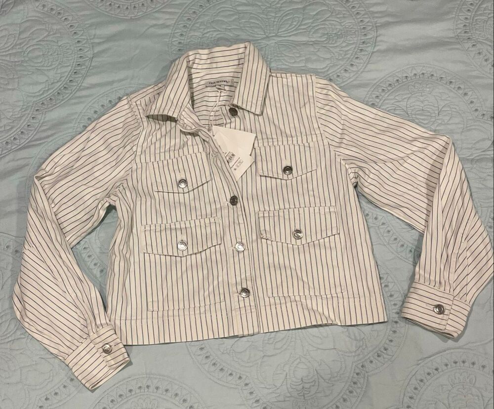 Free Assembly Crop White and Blue Stripe Jacket XS 0/2 New